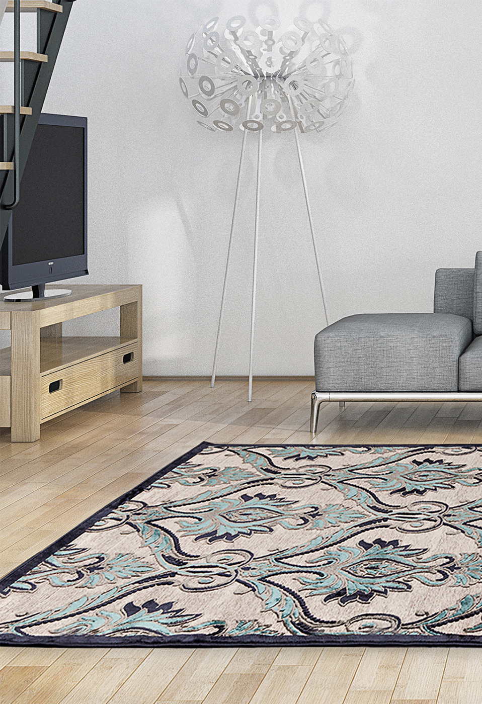 eCarpetGallery Alhambra Dark Navy, Light Grey, Turquoise Viscose Rug 5