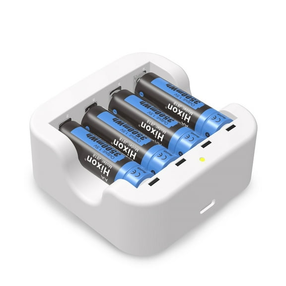 Hixon 1.5V AA Rechargeable Lithium Batteries 4 Pack 3500mWh with 4 Bay Smart Fast Charger