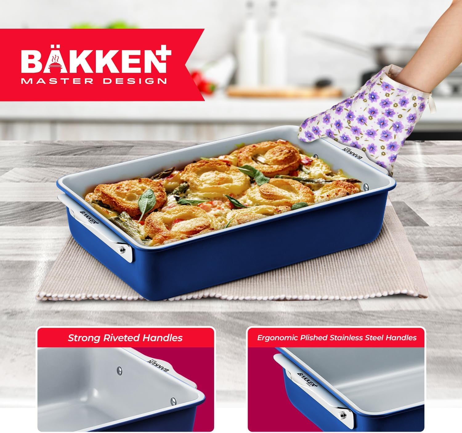 Square Cake Pan - Aluminized Steel, Ceramic Non-Stick Coating, Non-Toxic, Ideal Size, Heavy-Duty, Elevate Your Baking with Durability and Style!