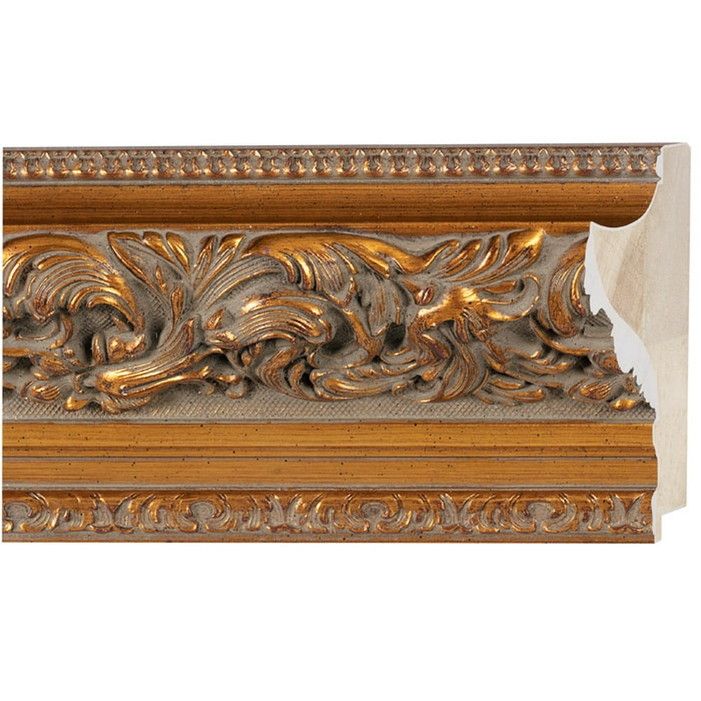 Picture Frame Moulding (Wood) Ornate Antique Gold Finish 5.75