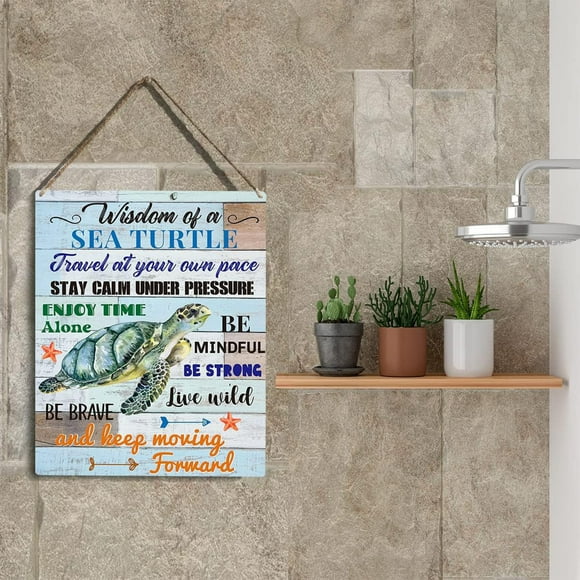 Cheers Wooden Turtle Painting Sea Turtle Wall Art Picture Modern Artwork Living Room Bedroom Bathroom Home Office Hanging Decoration Pendant
