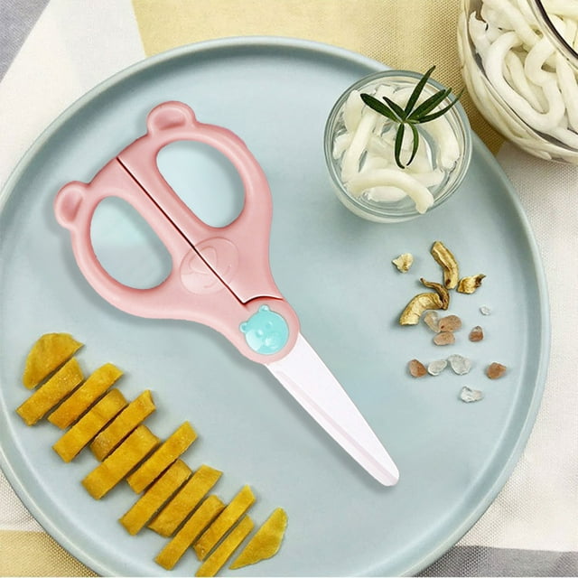 Binmer Portable Childrens Ceramic Scissors With Lid Safe And Convenient For Kids Food And Kitchen Use Ceramic Material Easy To Clean