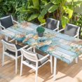 thumbnail image 2 of Blue Beach Coastal Table Cloths for 8 Foot Rectangle Tables, Summer Nautical Coral Shell Botanical Vintage Patio Waterproof Elastic Fitted Tablecloths, Washable Rectangular Table Cover for Camping, 2 of 8
