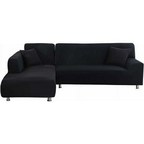 2pcs Polyester Easy To Install and Clean House Of Corner Sofa cover, Black