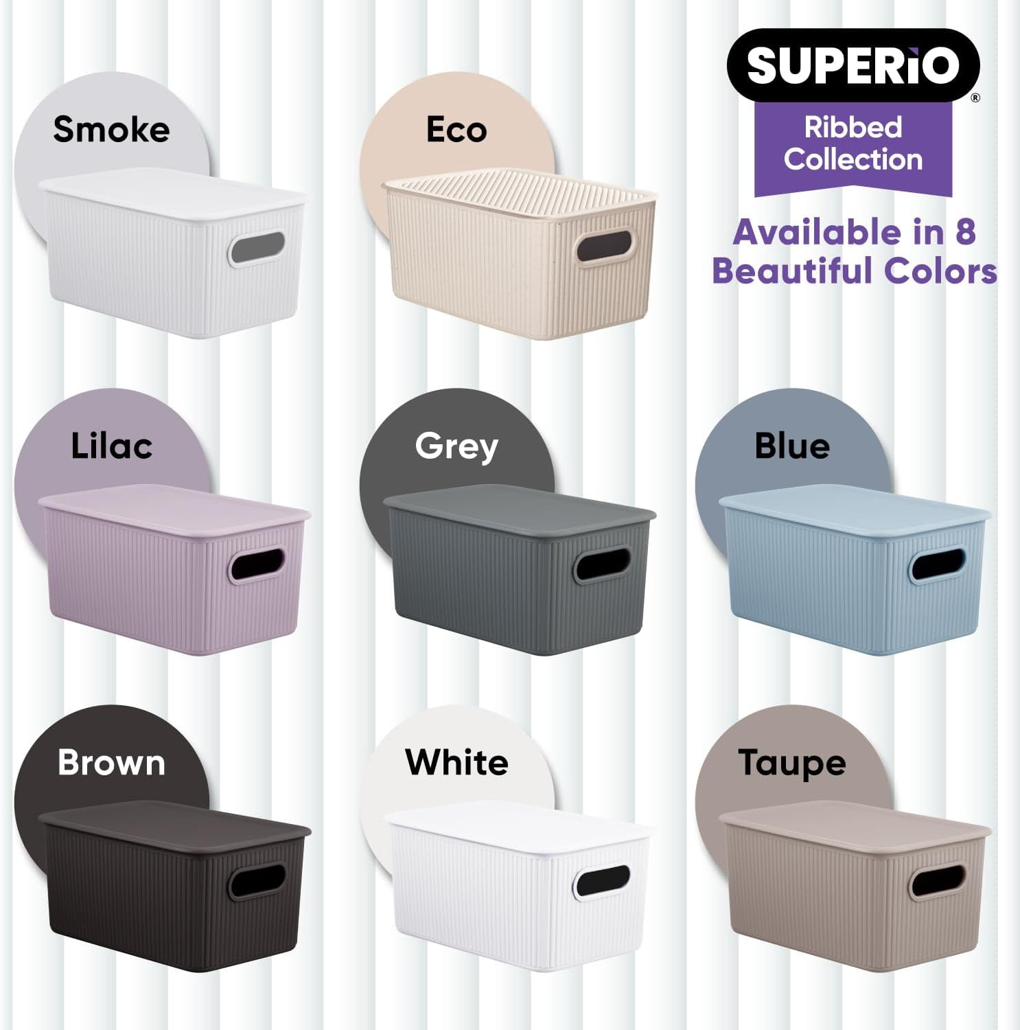 Superio 5L Small Brown Ribbed Storage Bin with Lid, Plastic Storage Basket