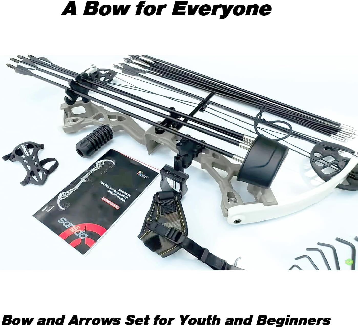 Sanlida Archery Dragon X6 Compound Bow Kit for Youth, Kids & Beginners, Bow and Arrows Set, 19”-28” Draw Length, 15-30 LBS Draw Weight, RH Only
