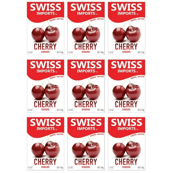 Swiss Imports Sugar Free Bonbons Hard Candy Drops, Cherry, 1.4 oz/ 40g Box, 9 Pack