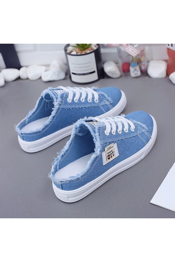 Women's Casual Canvas Sneakers, Easy Slip-On Comfortable Flat shoes, Anti-Slip Breathable Backless Sneakers