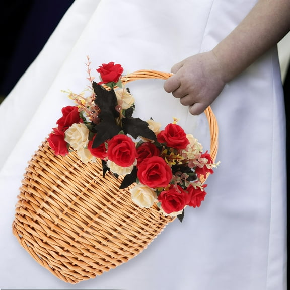 HOMEMAXS  Large Wicker Basket with Lid Serving Rattan Flower Shopping