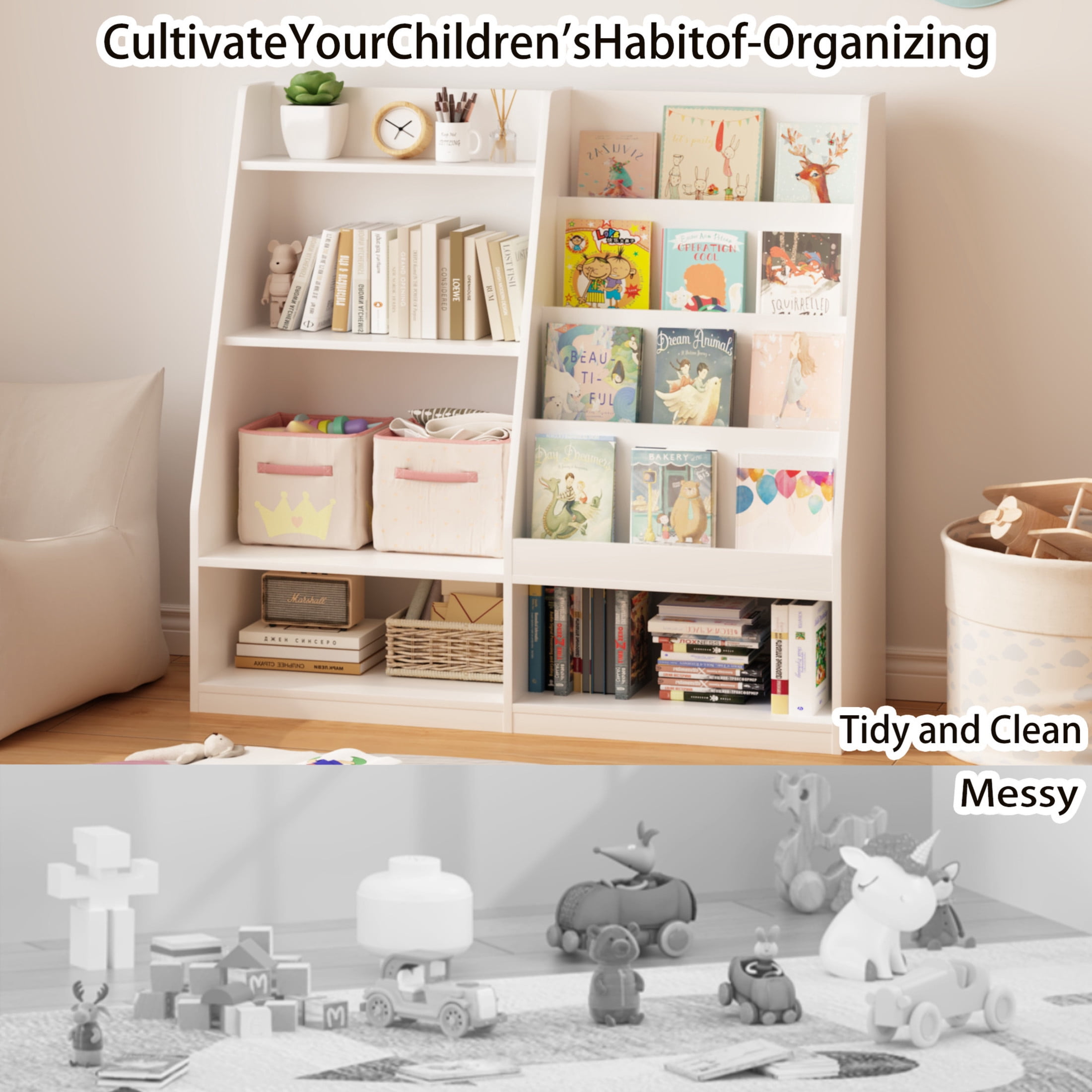 Noble House Kids Bookshelf, Toy Storage Organizer, 4-Tier Wooden Bookcase Display Stand, Kids Room, Playroom, White