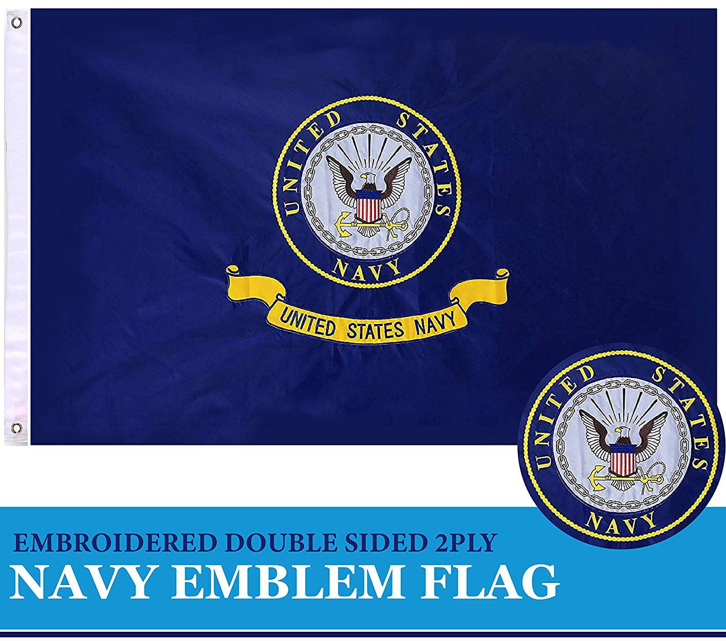 Navy Ship Double Sided 2ply 220D Nylon 12"x18" w/ Clips 12x18 Embroidered U.S 