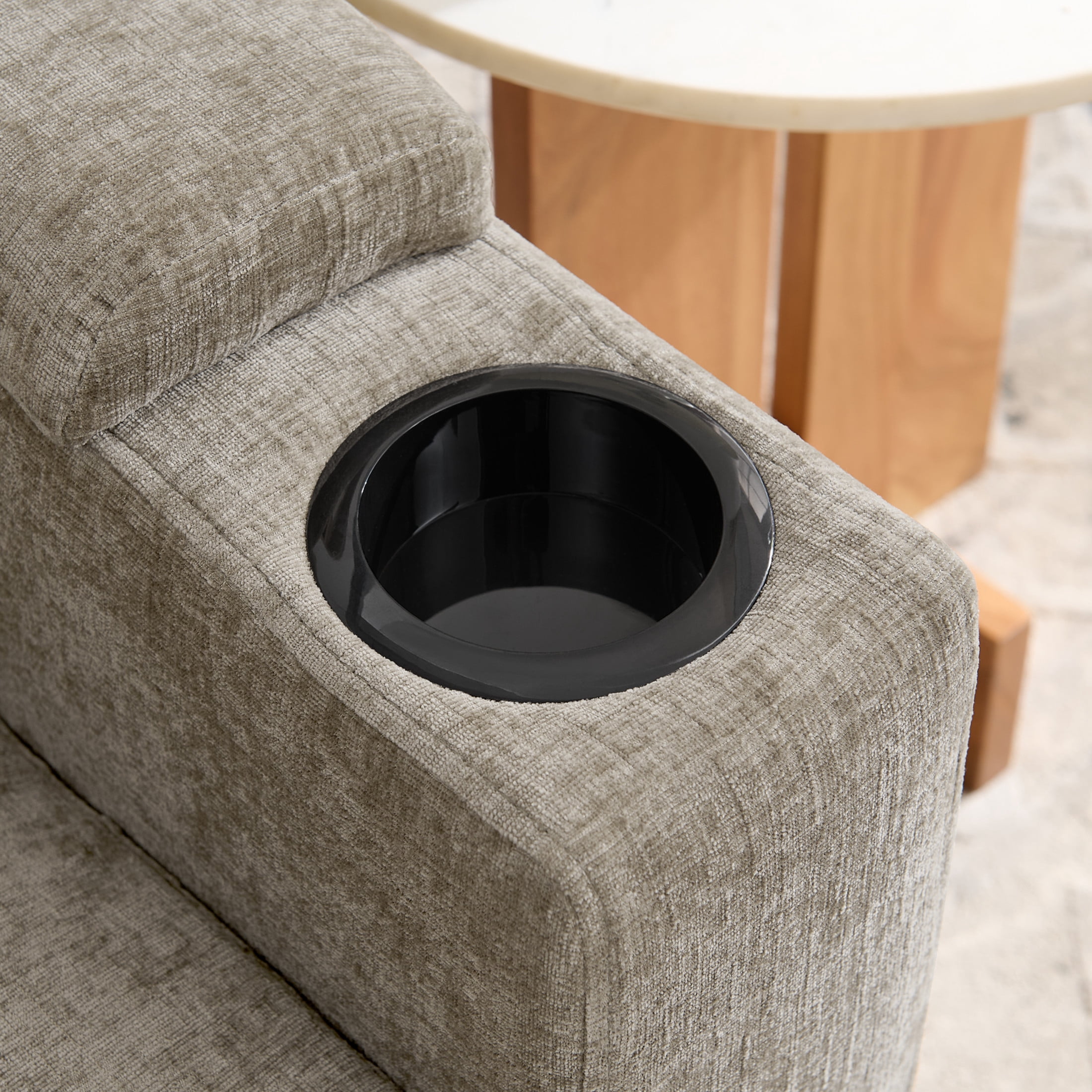 Noble House Edwin Chenille Manual Recliner Chair with Ottoman, Hidden Storage & Cup Holders, Reading Single Sofa, Brown