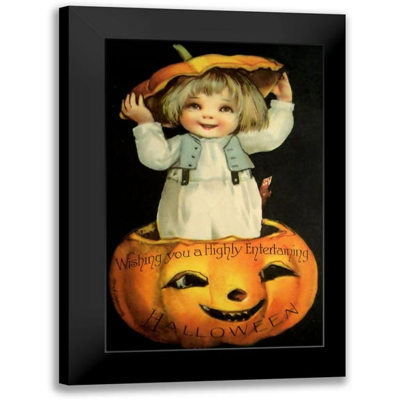 Vintage Apple Collection 10x14 Black Modern Framed Museum Art Print Titled - Halloween Pumpkin Head Child.tif