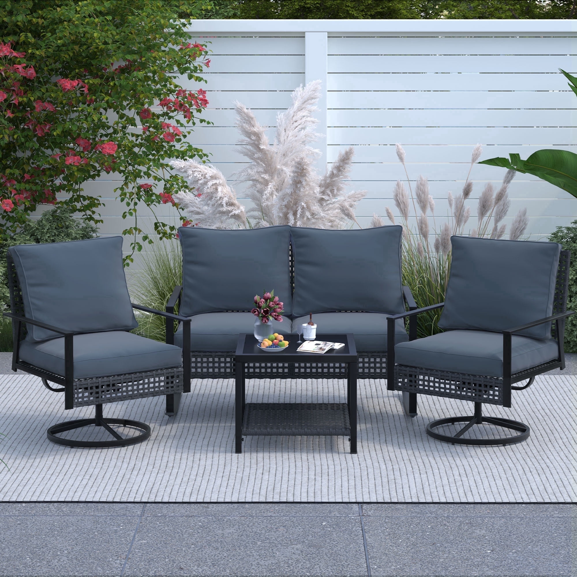Ainfox 4-Piece Outdoor Patio Furniture Sofa Set with Chairs, Coffee Table and Loveseat, Gray