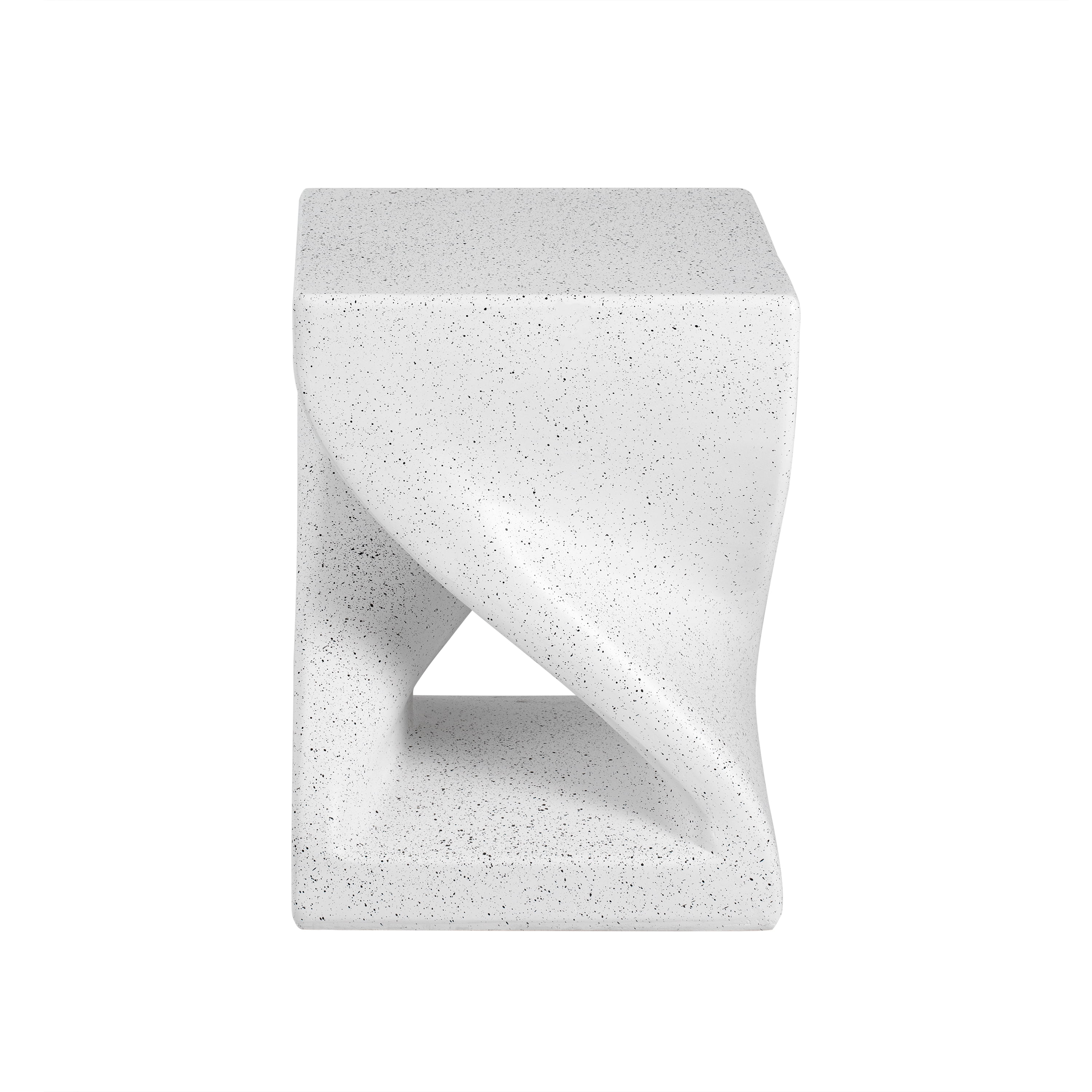 Twisted Base Side Table, Outdoor White Marble Terrazzo Speckled End Table for Patio Garden, White Marble