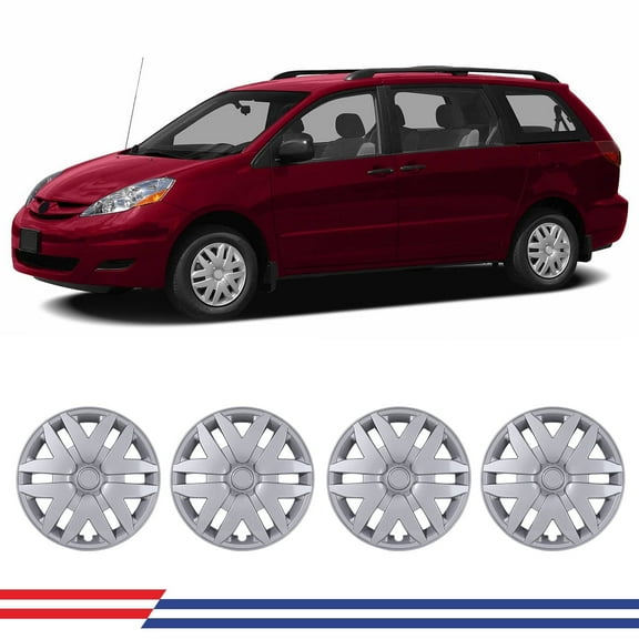4Pcs/Set 16 inch Steel Wheel Hubcaps Fit for 2004-2010 Toyota Sienna,Wheel Rim Cover,Snap-On Installation,PP,Lacquer