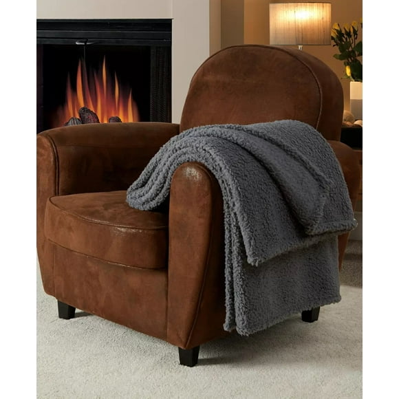 Fireside Solid Sherpa Throw 50 x 60, Gray, 50X60