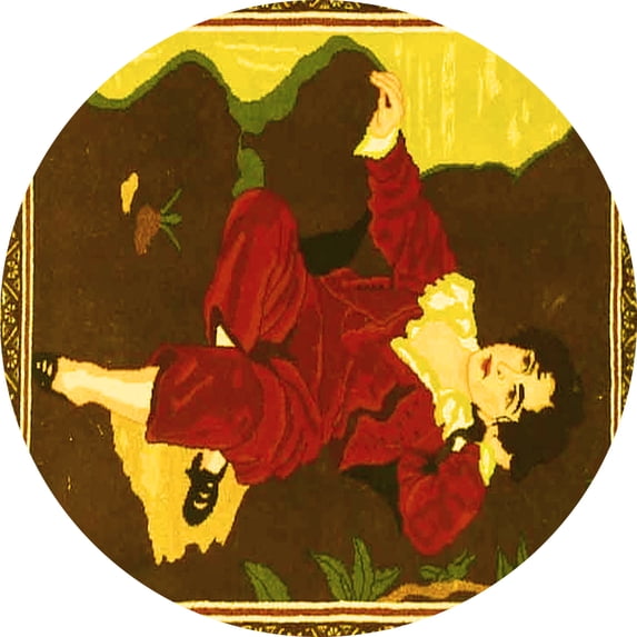 Ahgly Company Indoor Round Persian Yellow Traditional Area Rugs, 5' Round