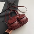 thumbnail image 5 of PU Leather Top Handle Purse with Multi-Pocket Retro Shoulder Handbags Retro Boston Handbag for Women Work Or Daily Use (Wine Red), 5 of 10