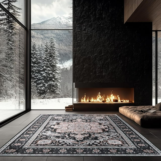 Area Rugs for Entryway x Lightweight Machine Washable Rug Vintage Area Rugs for Bedroom Neutral Bathroom Mat Indoor Carpet for Playroom Office Living Room(Grey xft)