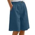 thumbnail image 3 of Frostluinai Bermuda Jean Shorts for Women Baggy Elastic Rise Denim Y2K Short Casual Summer Wide Leg Jorts with Pockets Blue L, 3 of 10