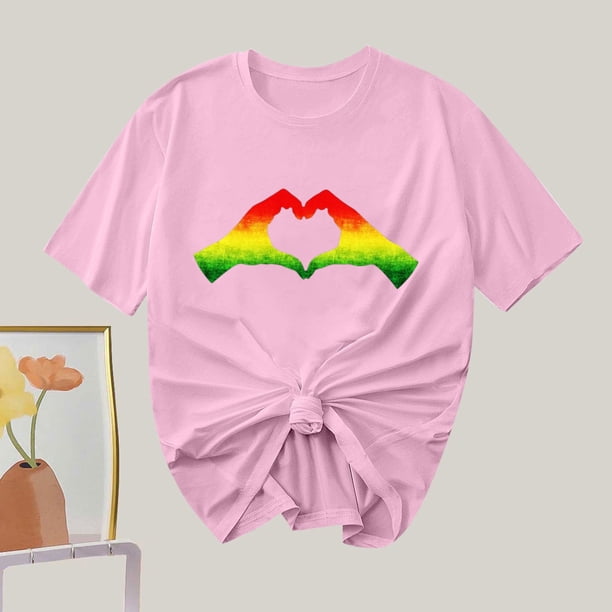 Puntoco Liquidación de camisetas cortas para mujer, camiseta de manga corta con cuello redondo y estampado informal a la moda para mujer