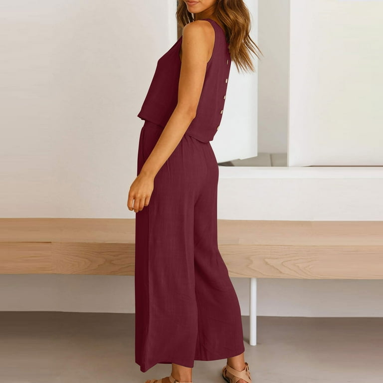 Mothers Day Gift Pants Fashion Two Piece Sets for Women Round Neck