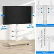 RTVR Swivel Rolling TV Stand Adjustable Mobile TV Cart for 26-65 inch Screens, Corner Floor Stand for Bedroom, Living Room, Home Office, White