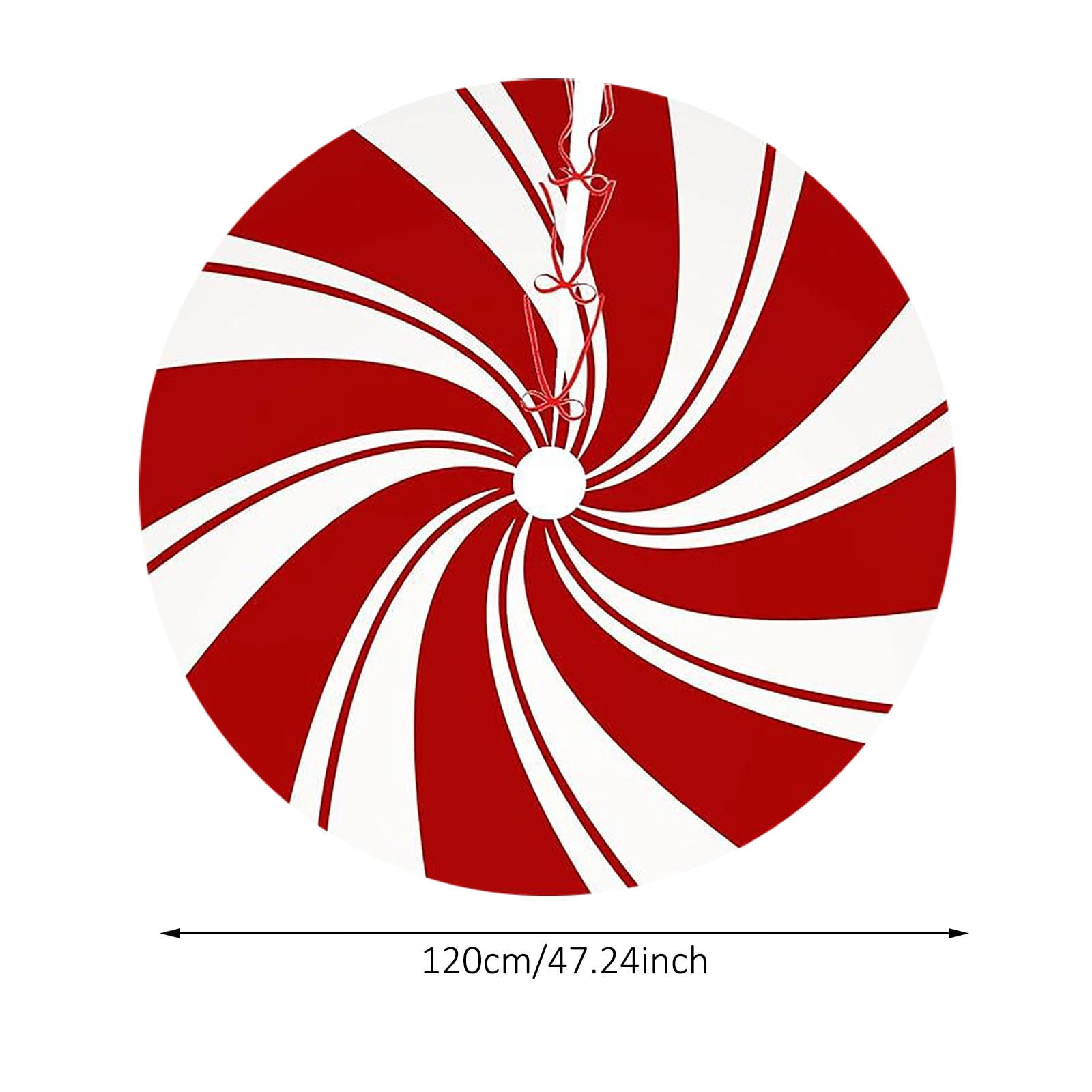 48 Inch Christmas Tree Skirt Peppermint Candy Tree Mat Large Christmas Red White Tree Skirt Candy Swirl Stripe for Xmas Holiday Home Party Ornament Rustic Farmhouse Decorations