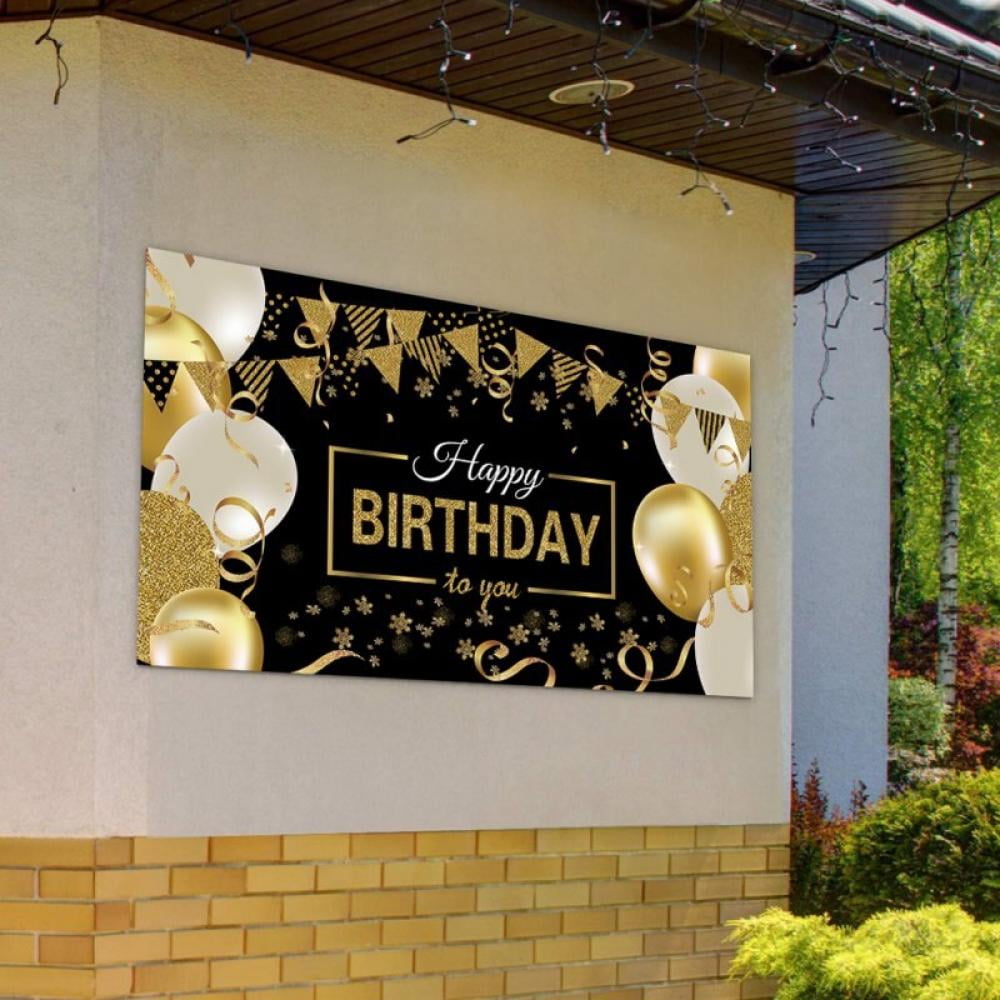 Birthday Party Decoration Extra Large Fabric Black Gold Sign Poster for Anniversary Photo Booth Backdrop Background Banner Birthday Party Supplies 72.8 x 43.3 Inch 50th 