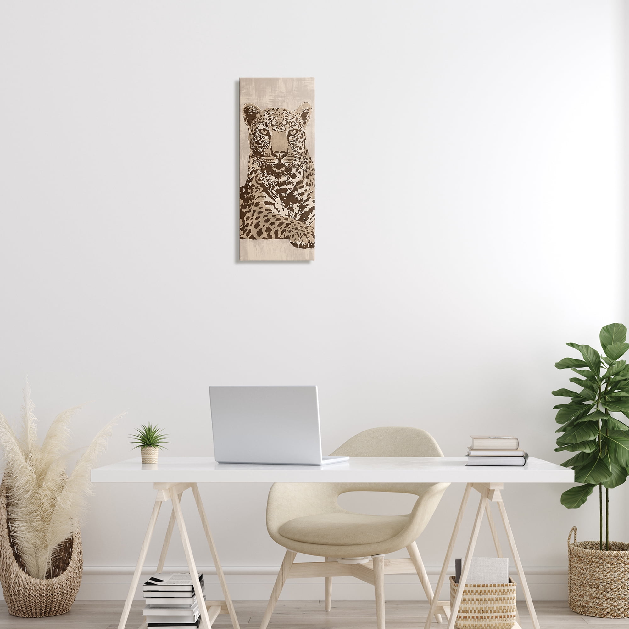 Stupell Industries Muted Fierce Leopard Animals Painting Wrapped Canvas Art Print Wall Art, 10 x 24
