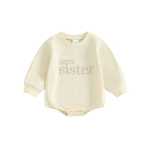 Bagilaanoe Newborn Baby Girl Oversized Romper Sweatshirt Long Sleeve Bodysuits Letter Embroidery Pullover 3M 6M 12M 18M Infant Casual Tee Tops