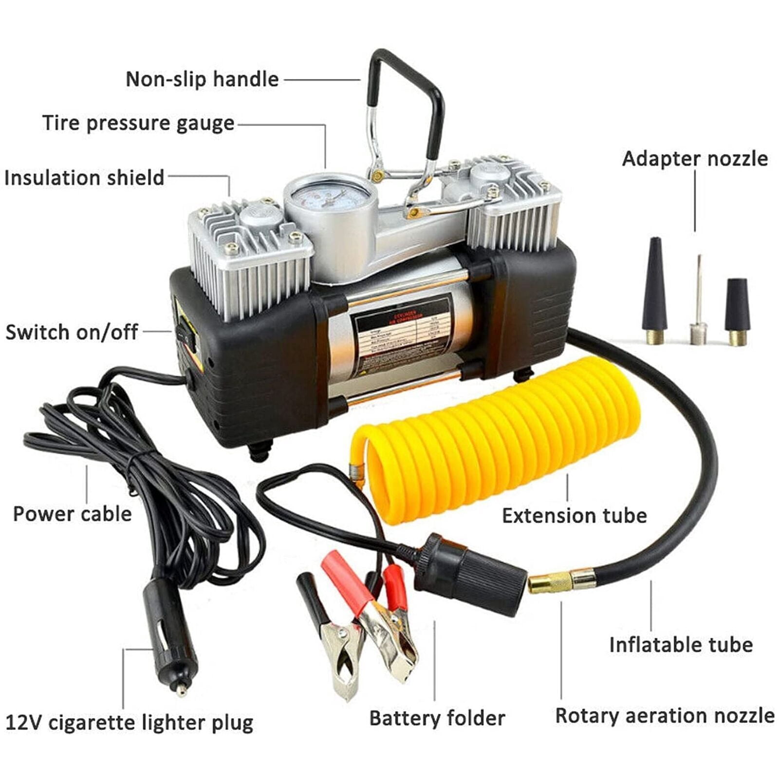 Baokaler Tire Inflator Portable Air Compressor for Tires, Heavy Duty Tire Air Pump with Led Night Light for Car Suvs Motorcycle Bicycle, 150 PSI