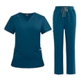thumbnail image 2 of Minjewel Women's V-Neck Short Sleeve Scrubs for Women Set with Pockets, Soft & Durable Scrub Set for Hospital, Clinic & Caregiving,Turquoise XL, 2 of 6