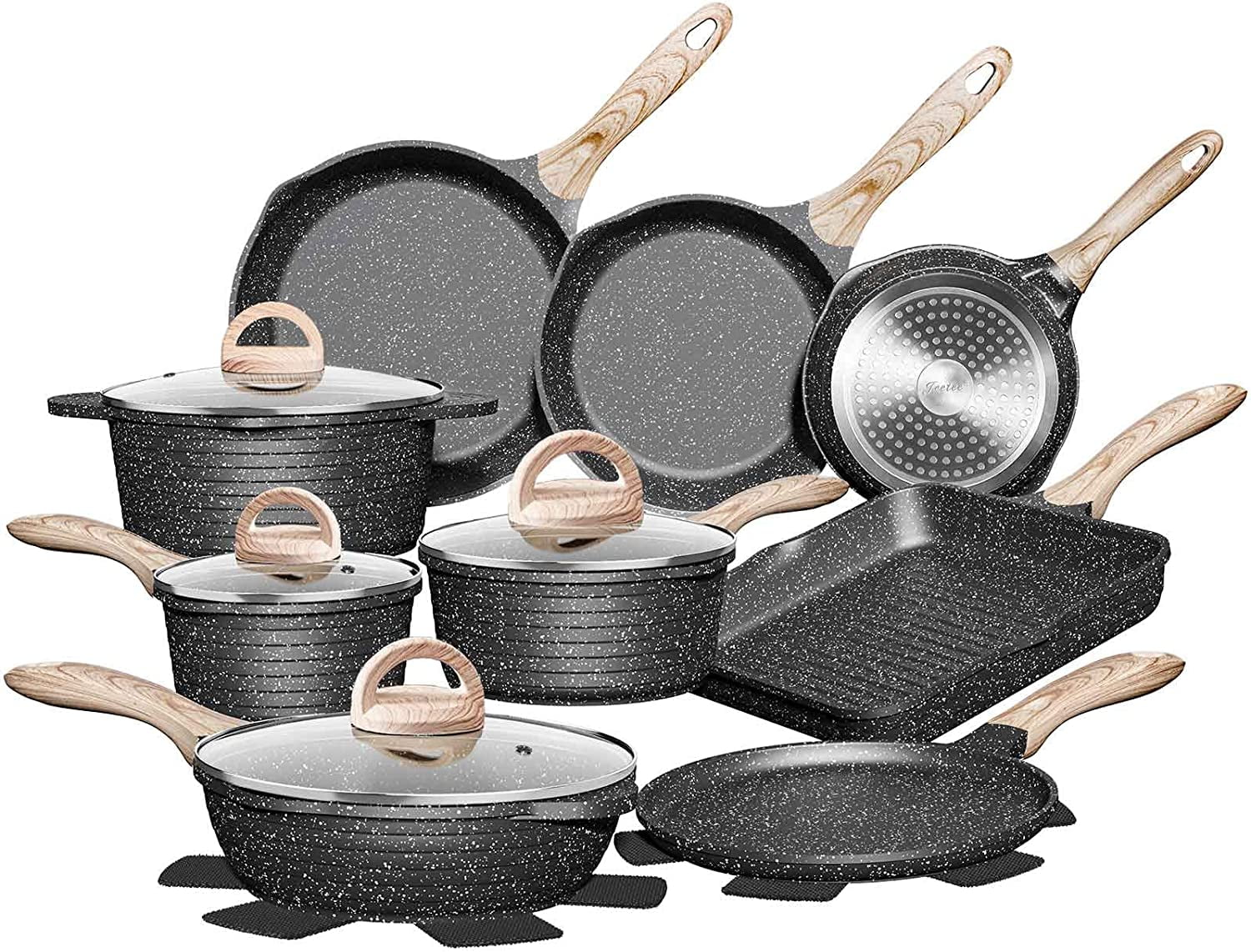 Pots and Pans Set Non Stick – Induction Hob Pot Set with Lids– 8pcs Kitchen  Cookware Sets – Cooking Cream Granite Saucepan Pots and Frying Pans – by