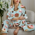 thumbnail image 6 of Pajama Sets for Women 2 Pcs, Donut cake Print Button Down Long Sleeve Sleepwear Lounge PJ Sets, 6 of 6