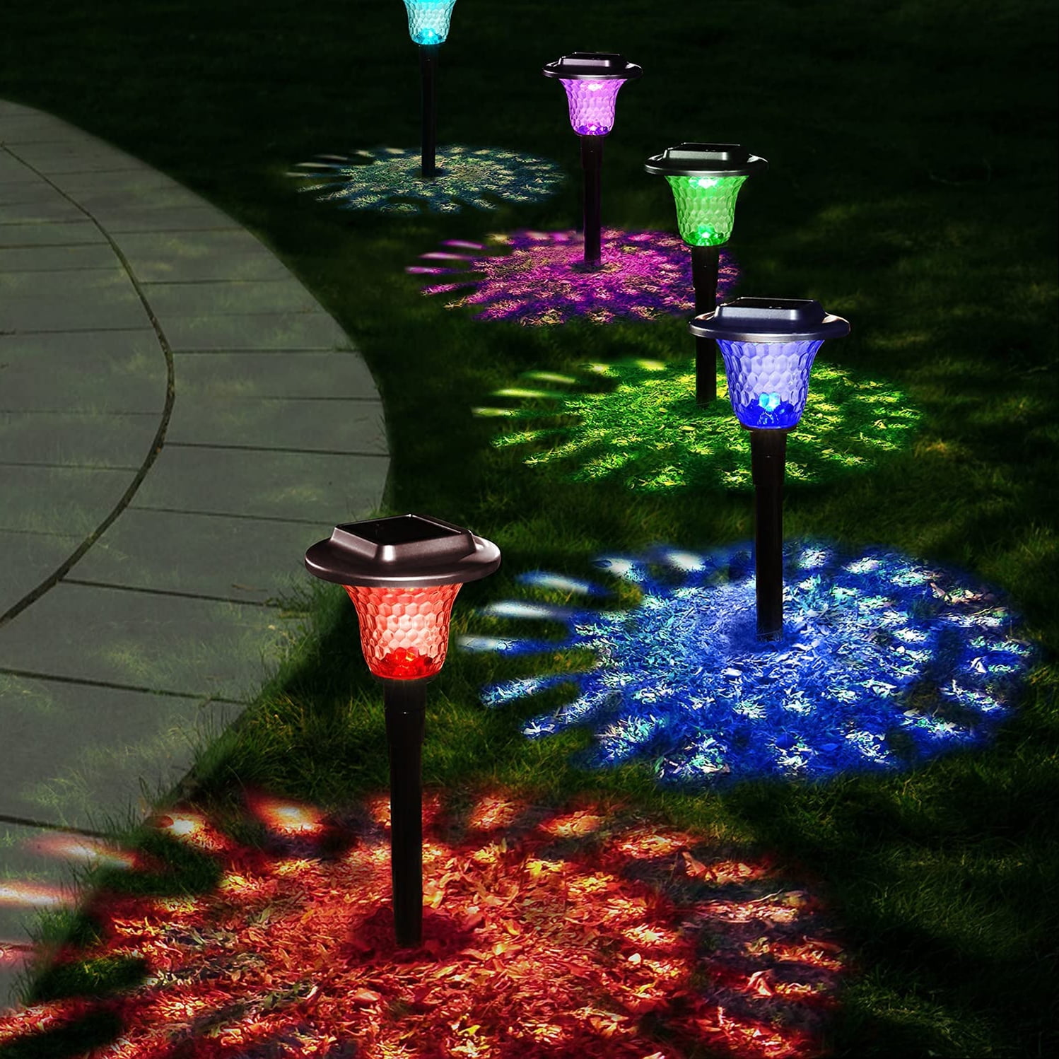 6pcs LED Solar Light Outdoor 7 Colors Changing Colorful Garden Lawn Lamps 