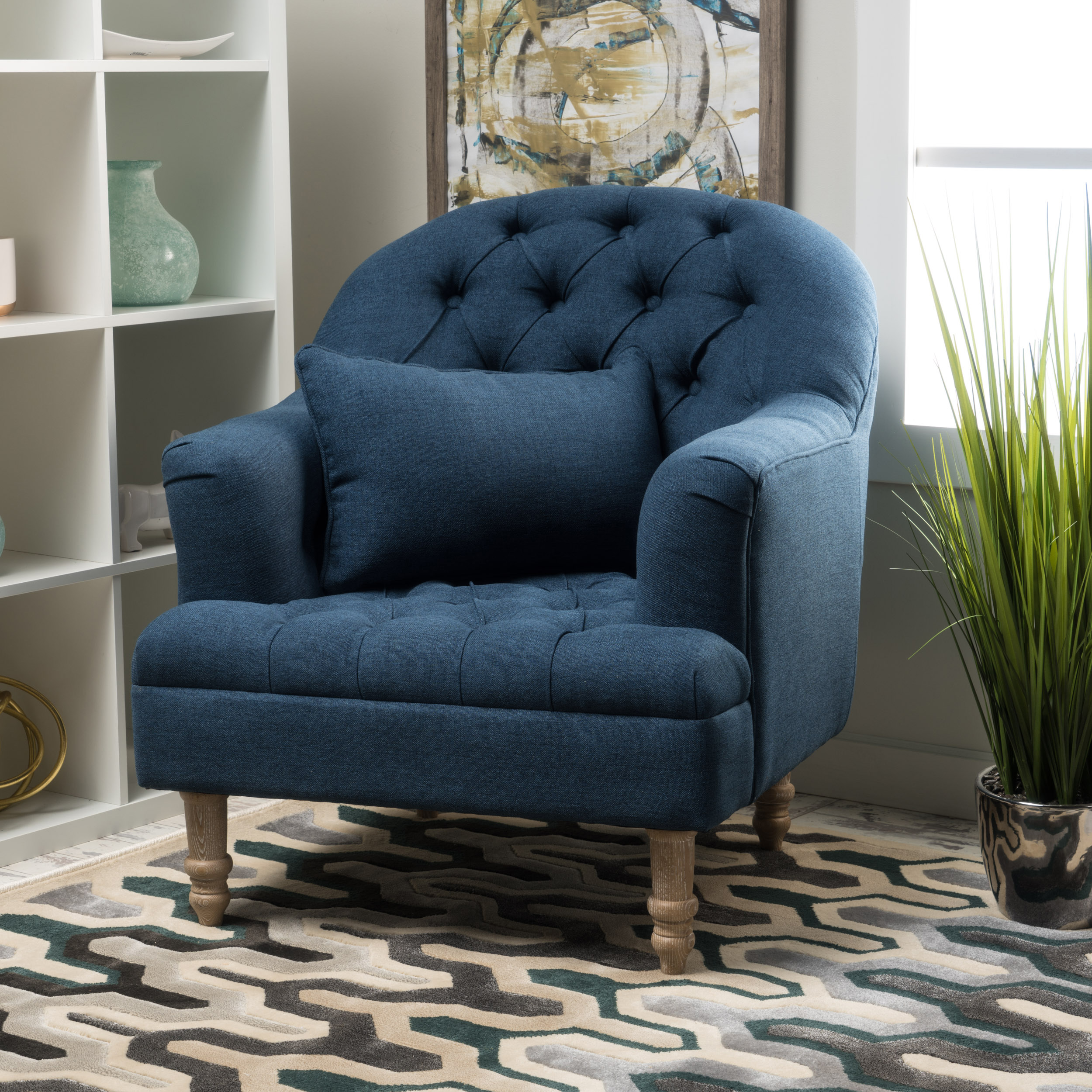 Noble House Annie Dark Blue Fabric Tufted Club Accent Chair - Walmart