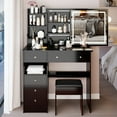 thumbnail image 2 of S-HOME Small Size 29.2" Left Drawer Desktop Vanity Table With Cushioned Stool And Brightness Adjust LED Mirror For Space Saving，Middle, 2 of 8