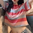 thumbnail image 6 of Ashyfjp Tops for Women Trendy, Womens Casual Color Block Wide Stripe Short Sleeve Crew Neck T-shirts for Daily Wear, M, 6 of 6