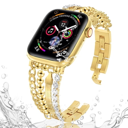 XIUDA Gold Chain Compatible for Apple Watch Band 41mm 40mm 38mm 42mm 44mm 45mm 46mm, Gold Apple Watch Bands for Women Slim Gold Chain Apple Watch Band