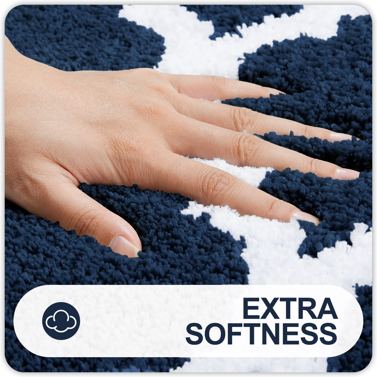 Buganda Microfiber Bathroom Rugs Set 2 Piece,U-Shaped Toilet Rug, Machine Wash Dry, Non-Slip Absorbent Shaggy Bath Mats for Tub, Shower and Bathroom (24"x16"+24"x20", Navy Blue)