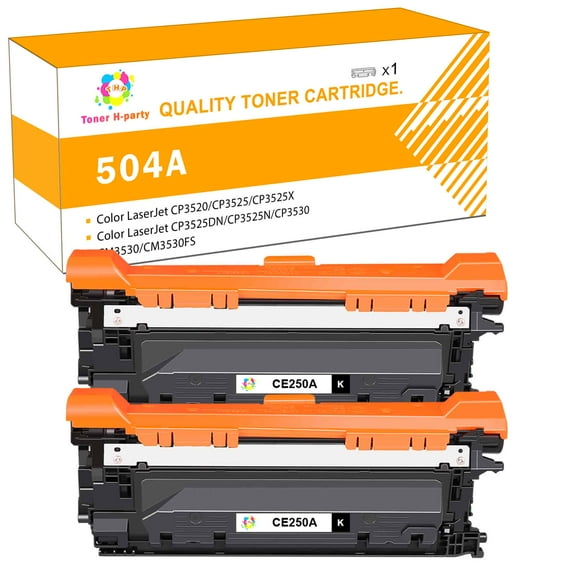 Toner H-Party Compatible Toner Cartridge Replacement for HP CE250A for Use with Color LaserJet CP3520 CP3525 CP3525X CP3525DN CP3525N CP3530, CM3530 CM3530FS (Black,2-Pack)