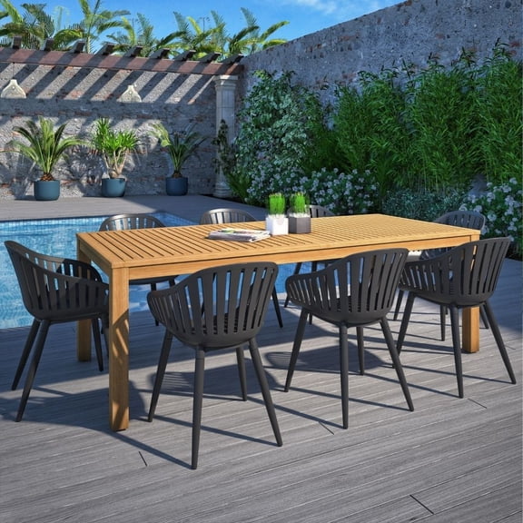 Amazonia Paraty 9-Piece Patio Dining Table Set | Teak Finish & Aluminium | Ideal for Outdoors and Indoors, Black