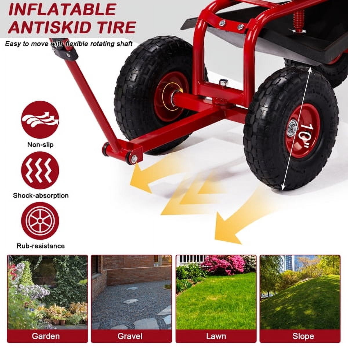 AsterOutdoor Rolling Garden Work Seat Iron, 35 x 17.7 x 22.4 in