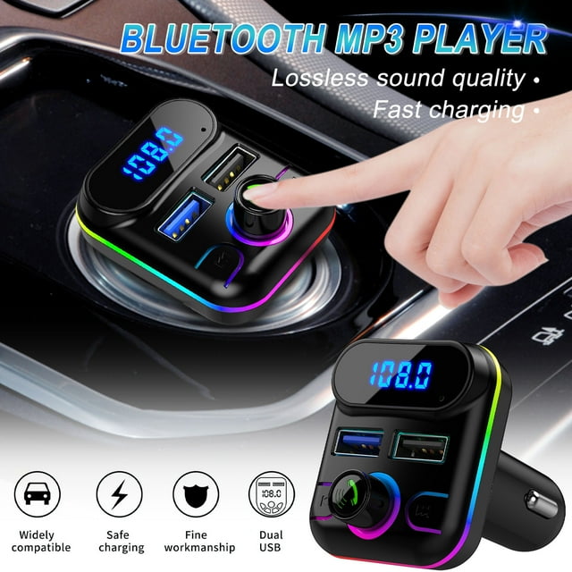 MORESEC under $5 Bluetooth Car FM Transmitter5.0 Wireless Handsfree Car Kit with Dual USB Charger, MP3 Player and Radio Receiver, Intelligent Automatic Call Function