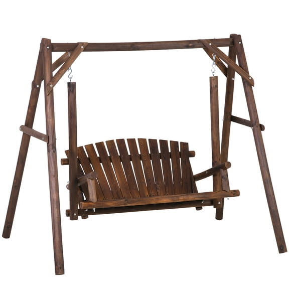 Homiyad Outdoor Loveseat Swing Rustic 6.5' 2-Person Solid Wood Brown | Aosom.com