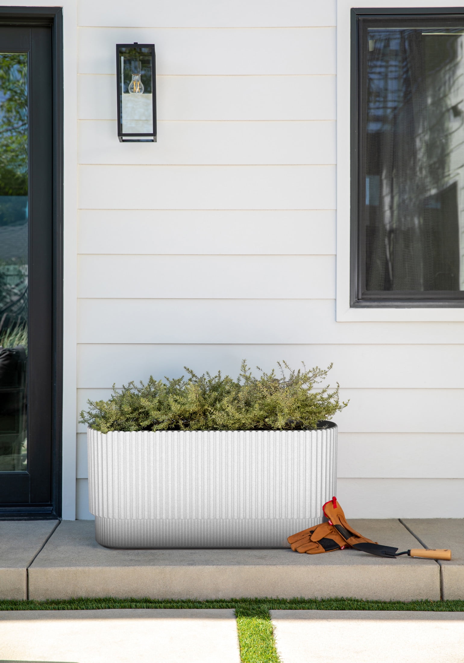 Veradek Demi Series 30" Long Plastic-Stone Planter - White