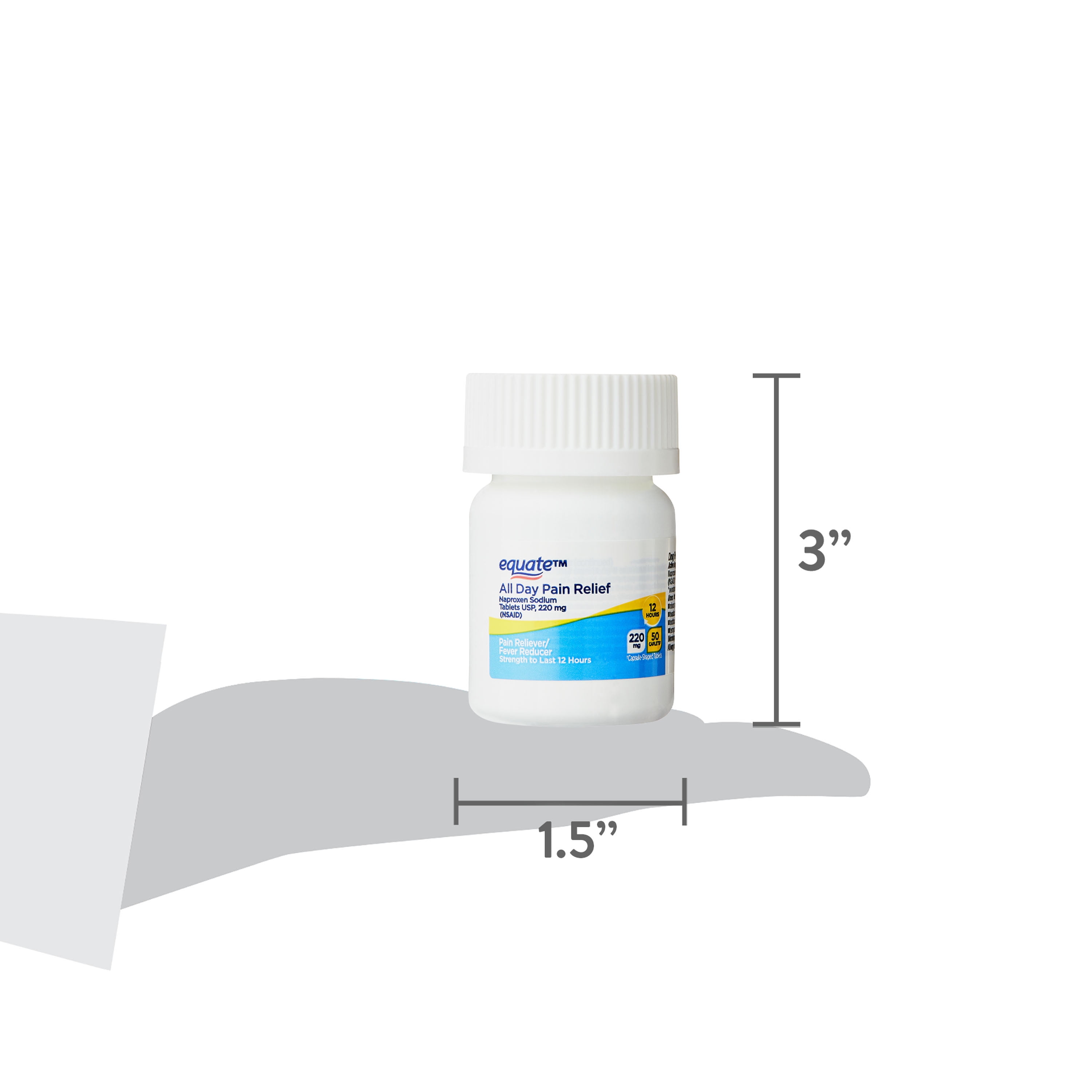 Equate All Day Pain Relief Naproxen Sodium Caplets, 220 mg, 50 Count, Compare to Aleve® Caplets Active Ingredient