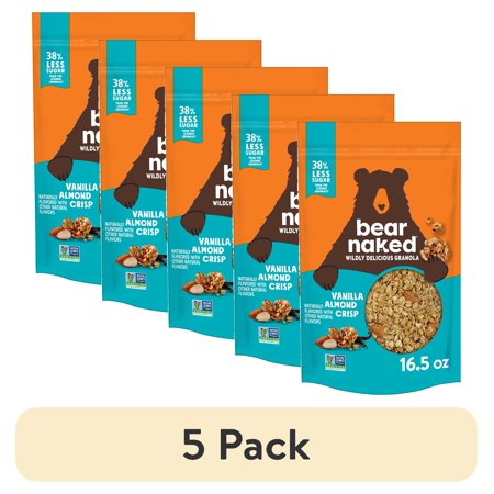 (5 pack) Bear Naked Granola Cereal, Fiber Snacks, Breakfast Snacks, Vanilla Almond Crisp, 16.5oz Bag (1 Bag)